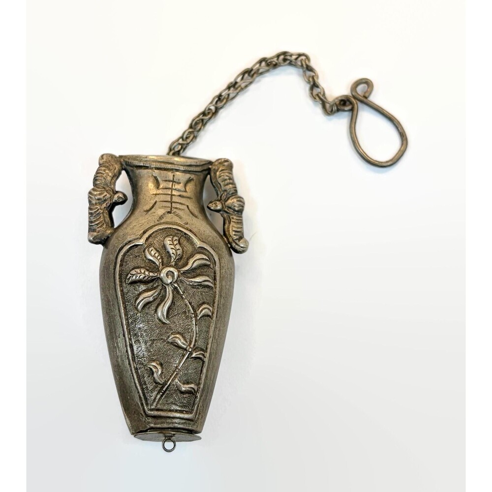 Chinese Pendant, Antique, Sterling Silver Needle Case 1800s Qing Dynasty Vintage